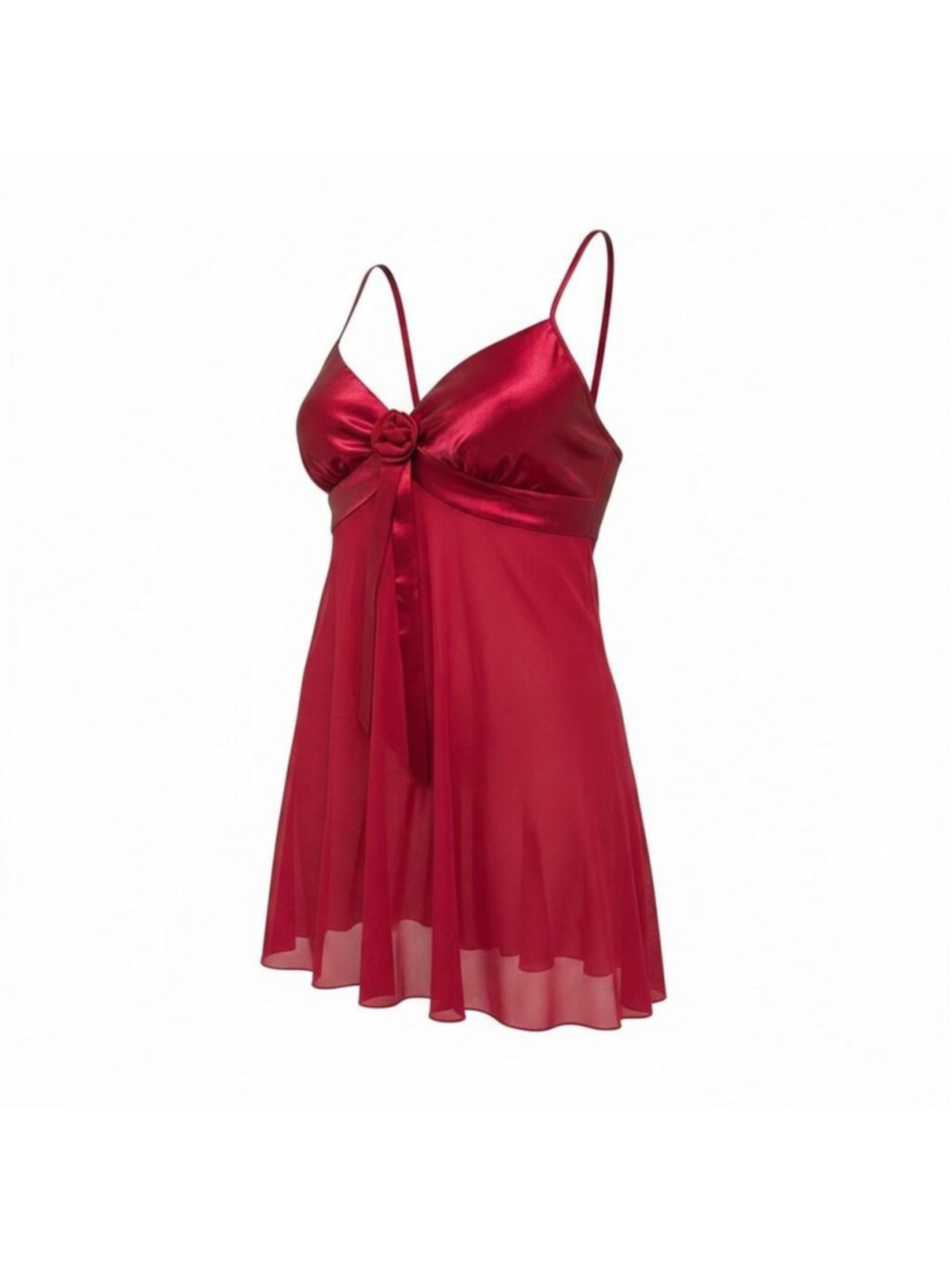 Victoria's Secret Red Satin Chiffon Babydoll Slip Dress Medium